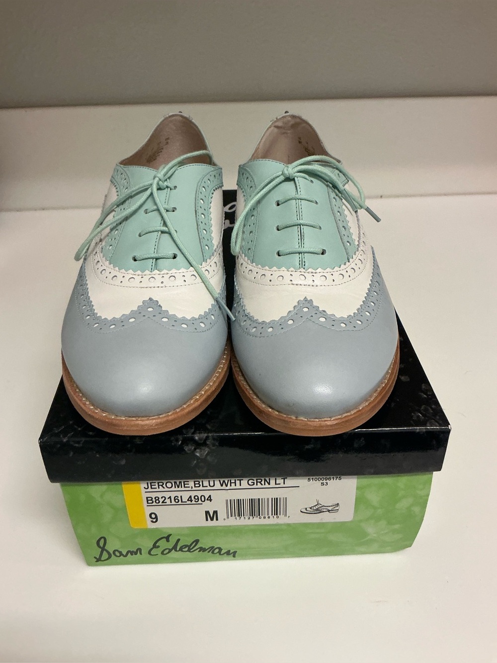 Sam Edelman Pastel Blue, White & Mint Wingtip Oxfords READ BELOW